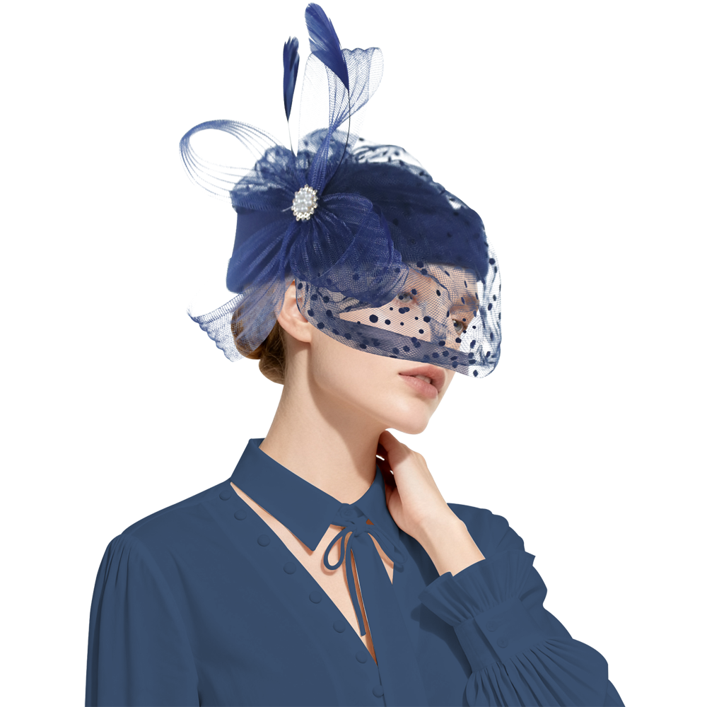 Women Formal Wear Hijab - Bridal Feather Fascinator Pillbox Hat With