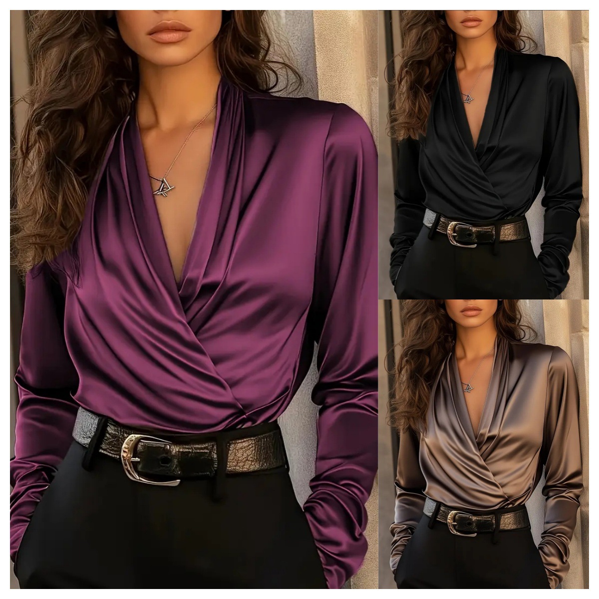 Women's Satin Wrap V Neck Long - Women'S Formal Evening Wear Tops incelemesi ve fiyatı