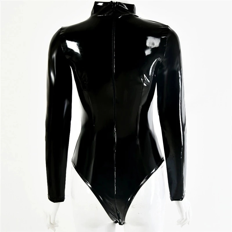 Womens Faux Latex PVC Mirror P - Turtleneck Bodysuit Office incelemesi ve fiyatı