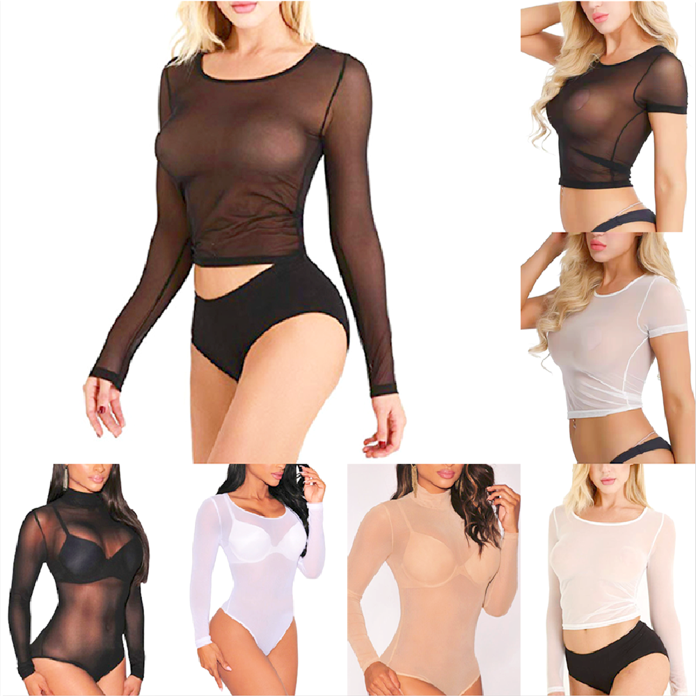 Sexy Women T Shirt See Through - Turtleneck Bodysuit Office incelemesi ve fiyatı